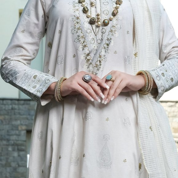 Almirah Junaid Jamshed Pakistani Fancy Ready-Made Long Kameez Pant Outfit XS/37 - Picture 3 of 14